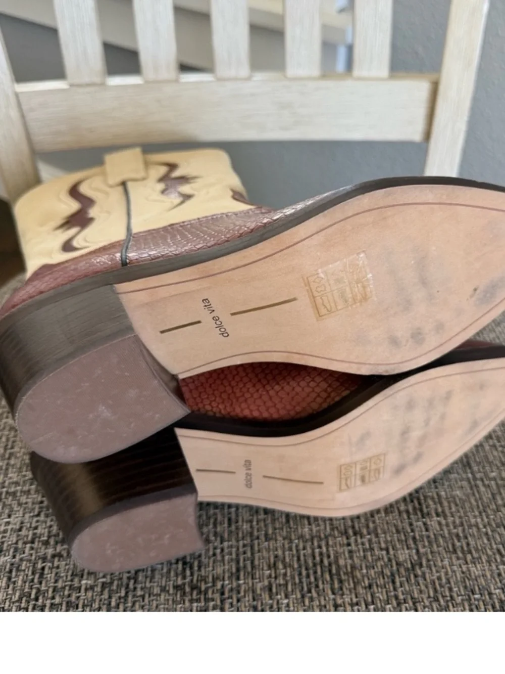 Anthropologie Dolce Vita Suzzy Western Two Tone Festival Boho Cowboy Boots - Picture 3 of 4